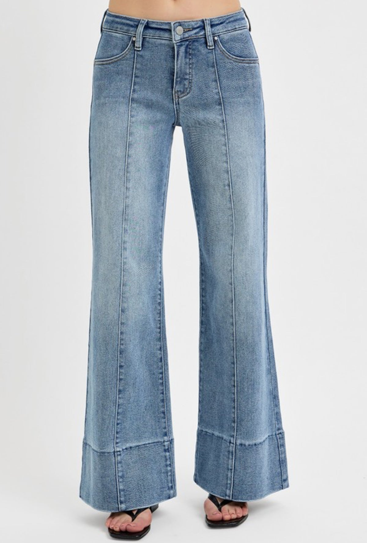 Mid Rise Ankle Wide Flare Jeans