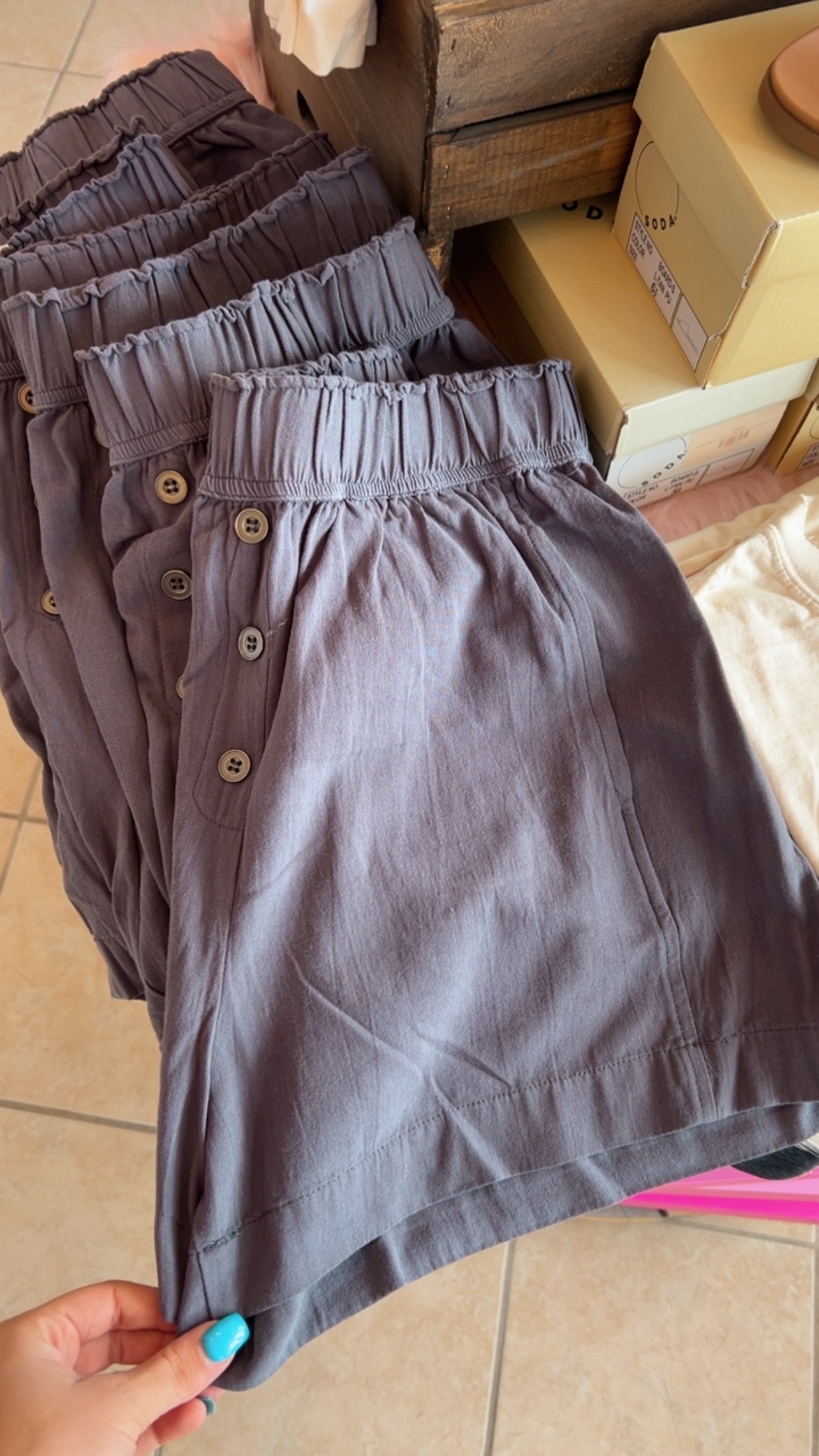 Washed Pull-On Boxer Shorts