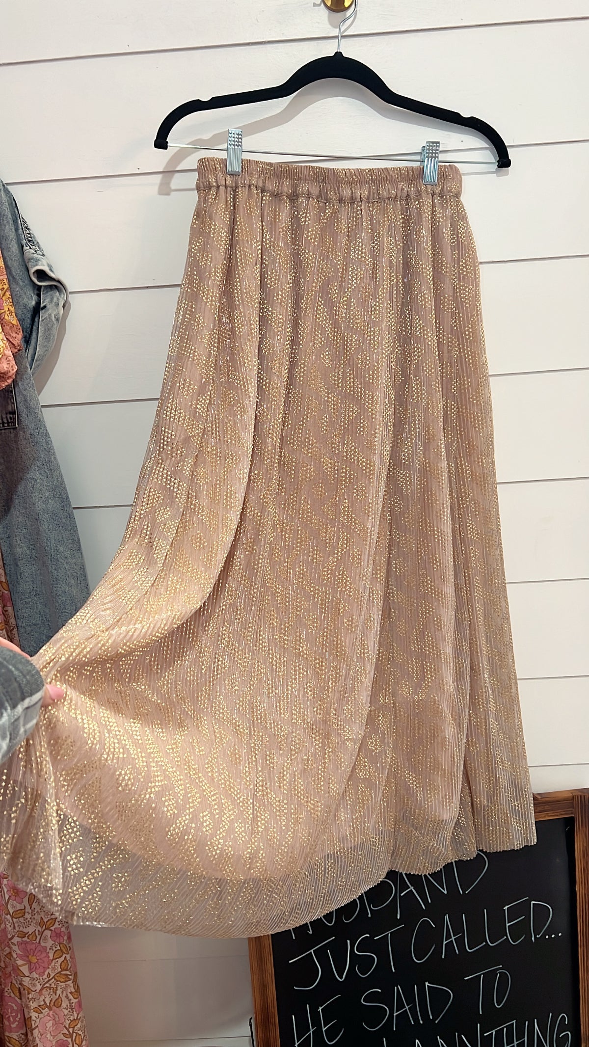 Champagne Printed Midi Skirt