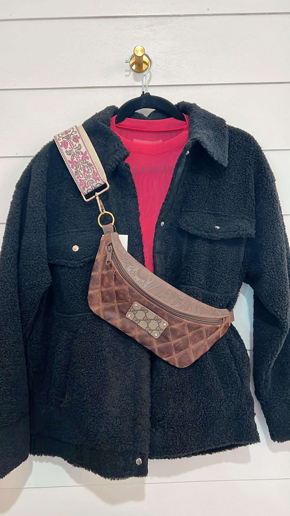 Oversize Black Fleece Jacket w Pockets/Snap Button