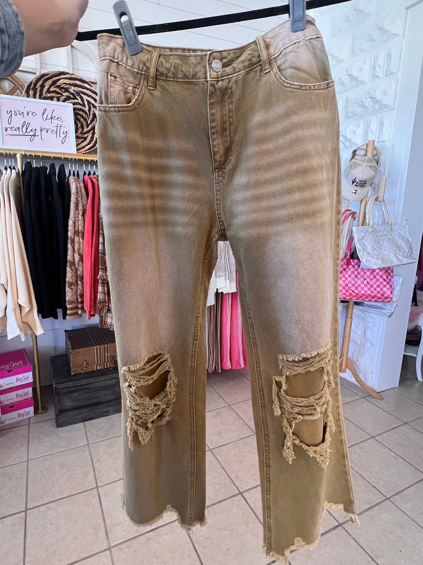 Bibi Distressed Vintage Washed Wide Leg Pants