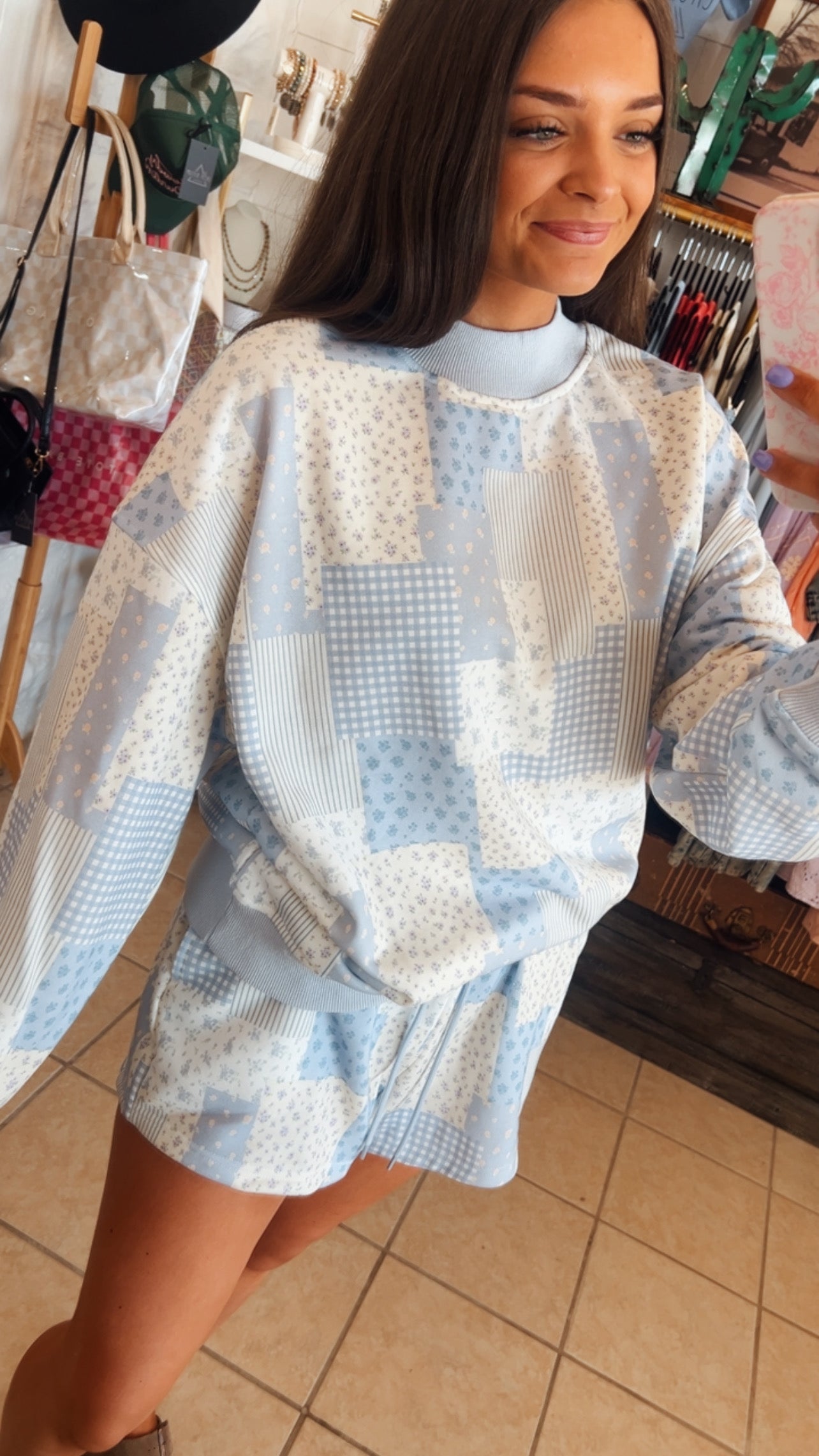 Mock Neck Patchwork Sweatshirt