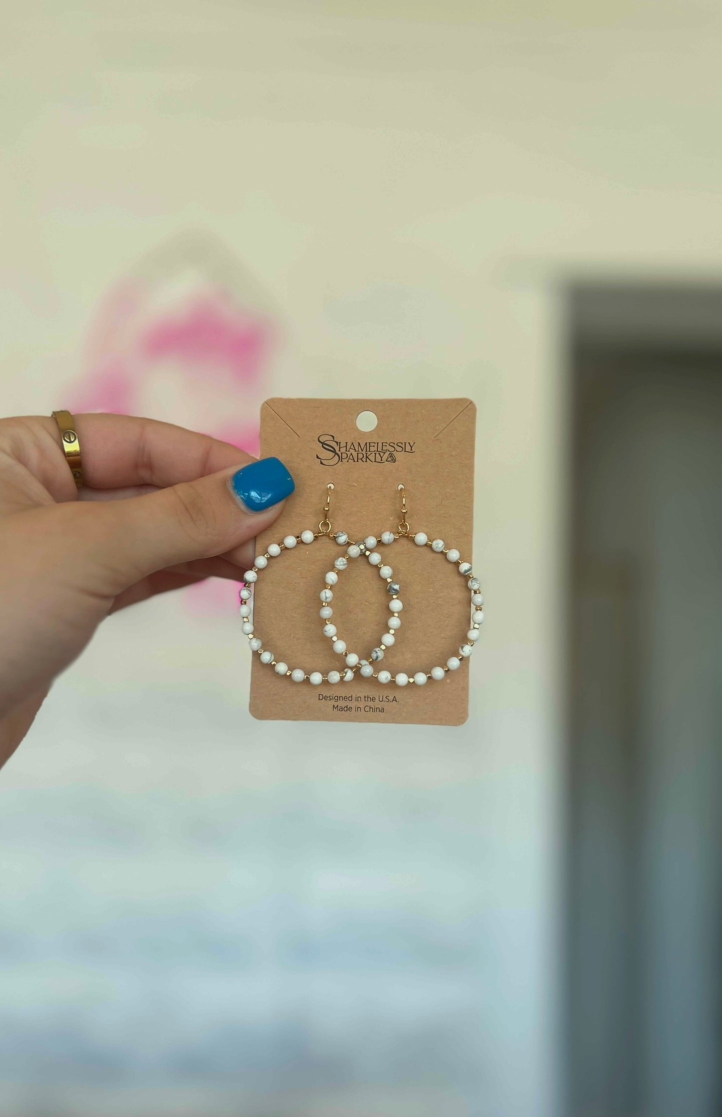 Natural Stone Beaded Circle Drop Earring