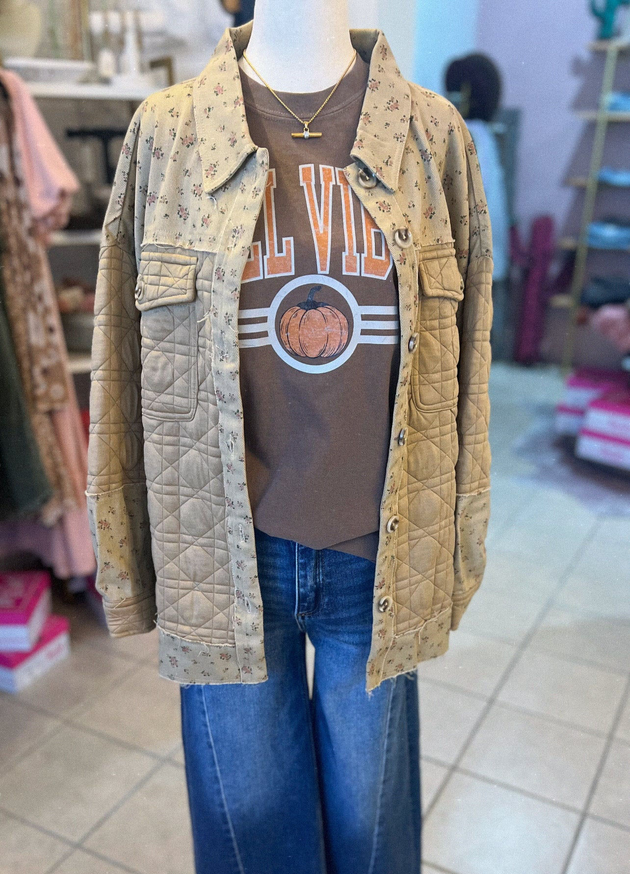Oversized Floral Print Contrast Cotton Jacket