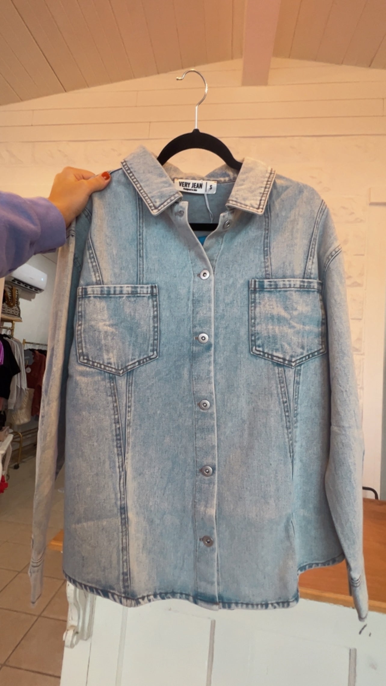 Oversized Washed Denim Shirt Top