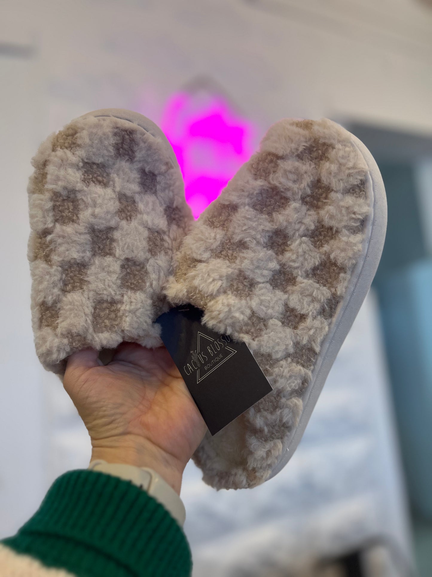 Plush Checker Cozy Slippers
