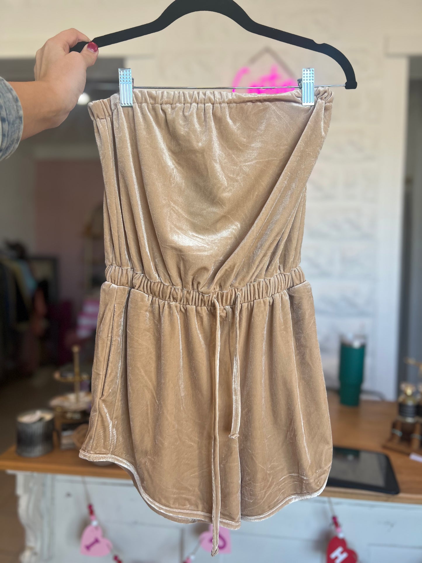 Khaki Velour Romper