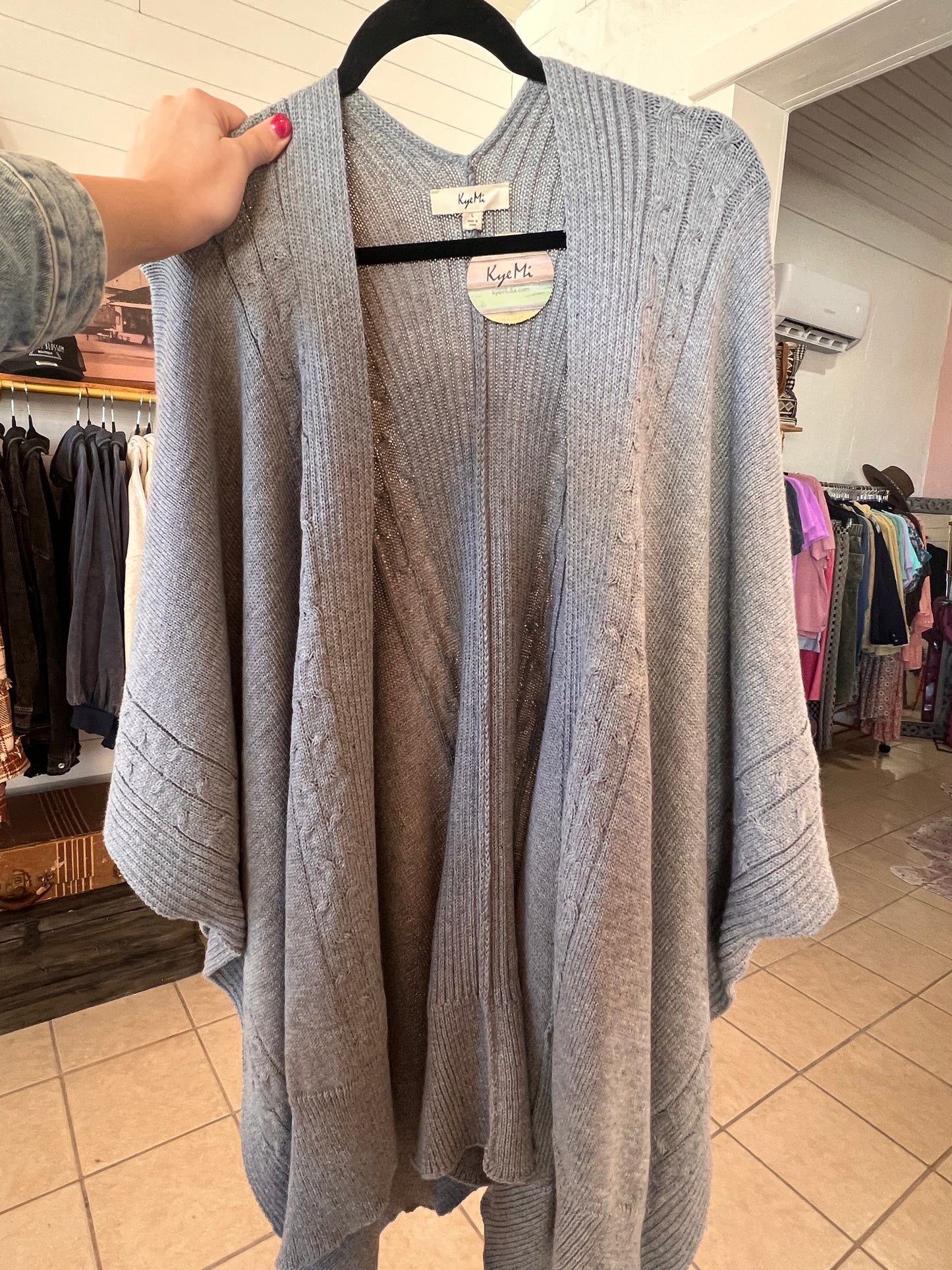 Lt Grey Poncho Knit Cardigan