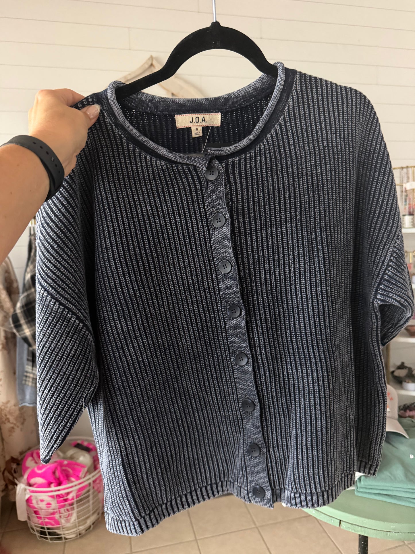 Washed Ribbed Short Sleeve Cardigan