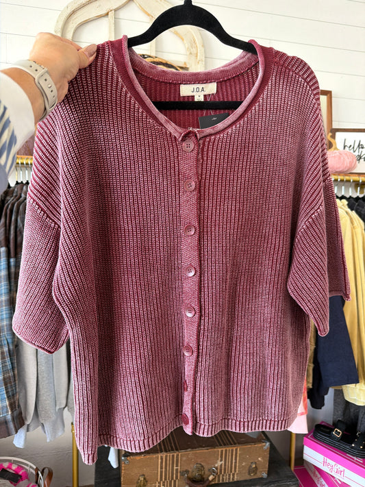 Washed Ribbed Short Sleeve Cardigan