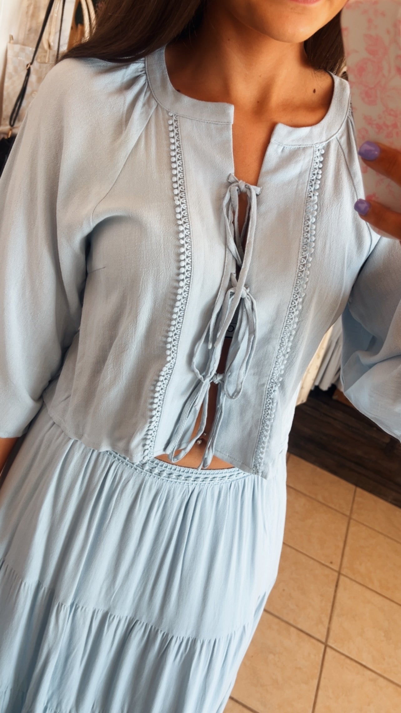 Tie Front Blouse & Tiered Maxi Skirt Set