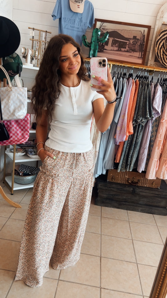 Ditsy Floral Crinkled Palazzo Pants