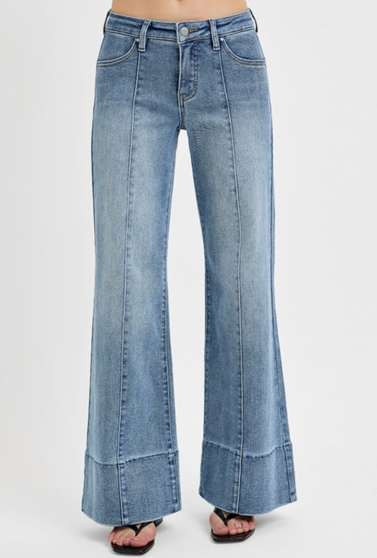 Mid Rise Ankle Wide Flare Jeans