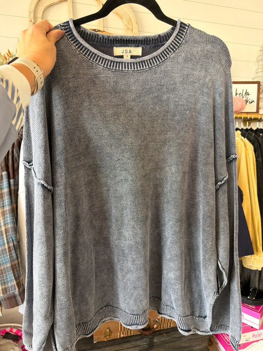 Washed Raw Edge Crew Neck Sweater