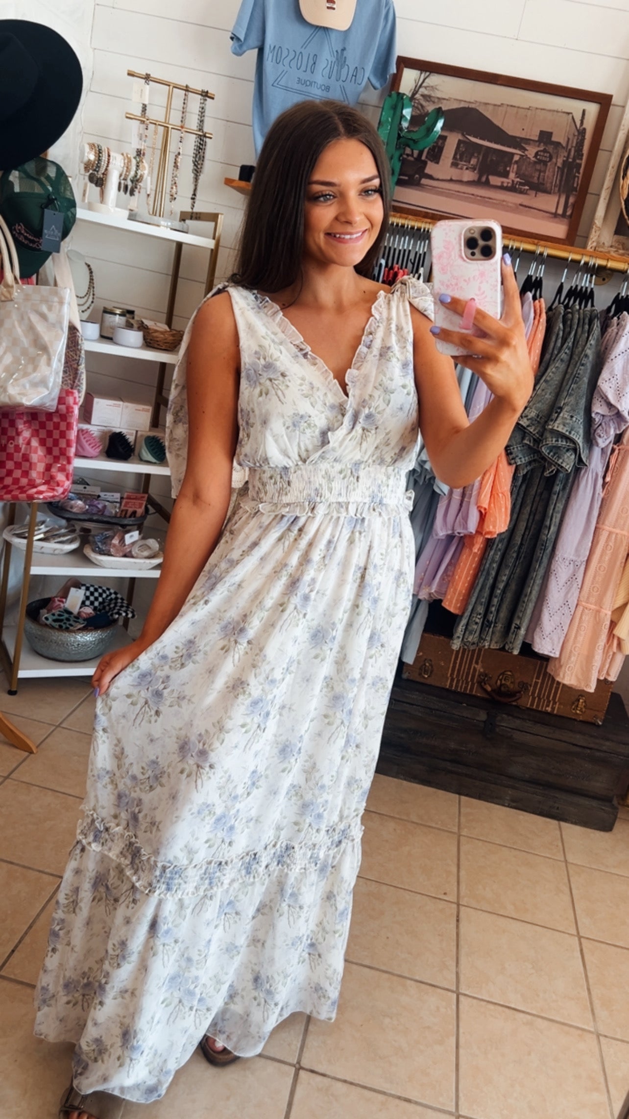 Floral Shoulder Strap Midi Dress
