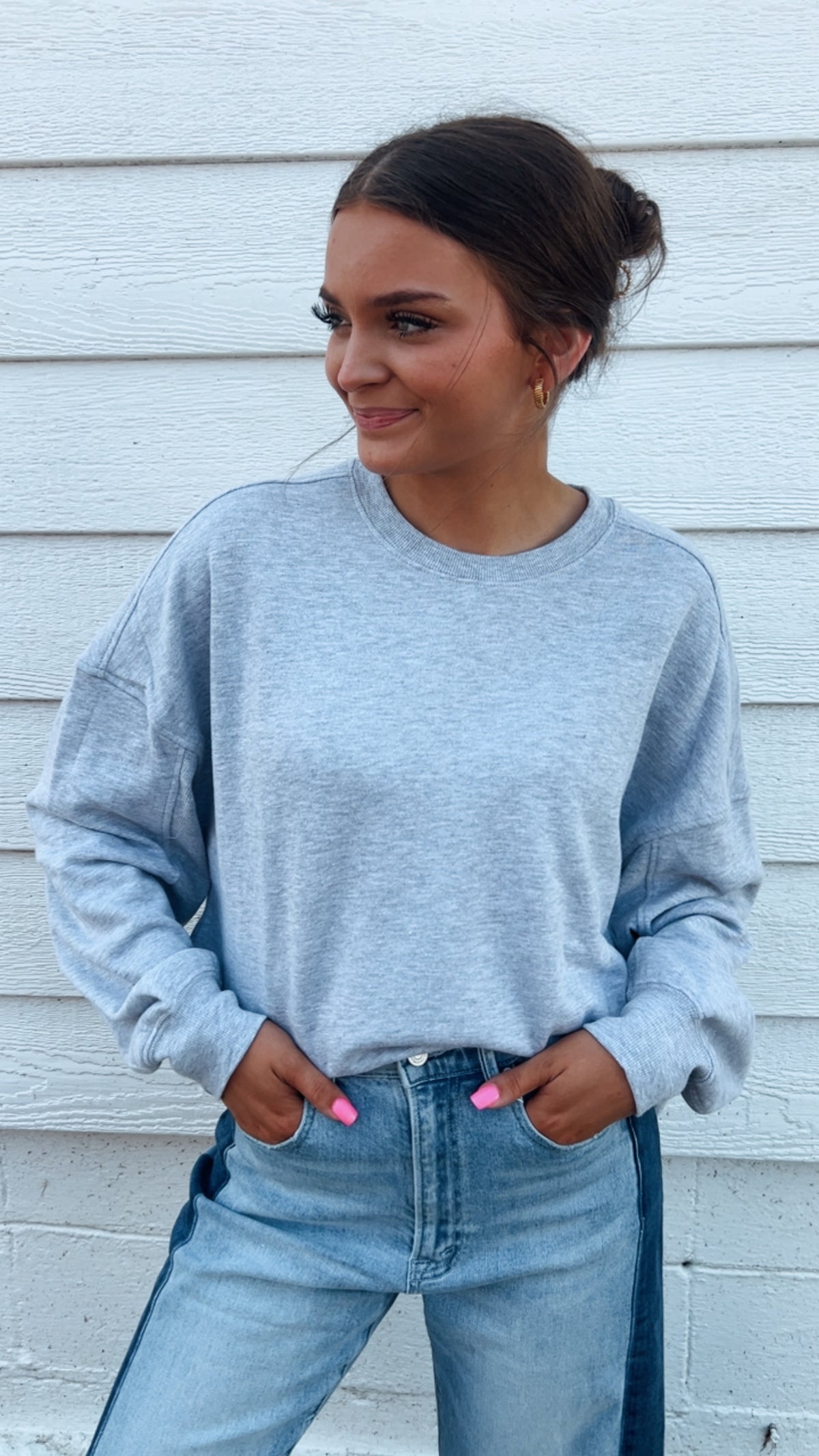 Ribbed Crew Neck Sweatshirt
