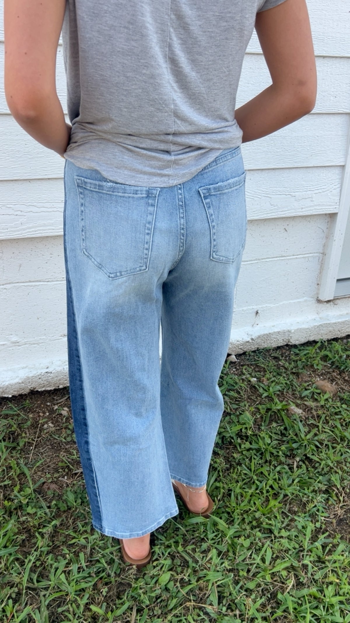 Two Tone Barrel Leg Crop Jean