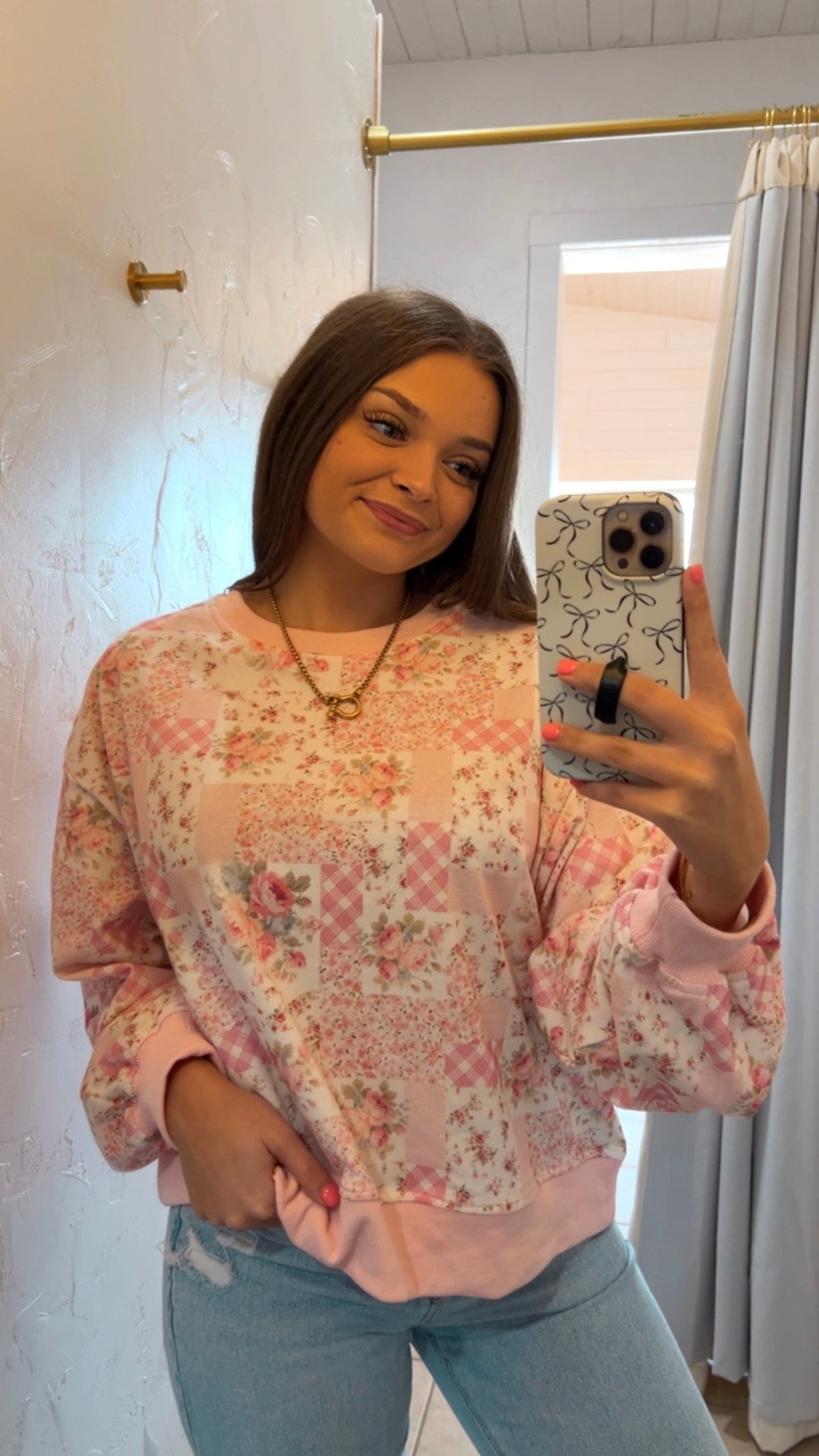 Oversized Patchwork Floral Crewneck