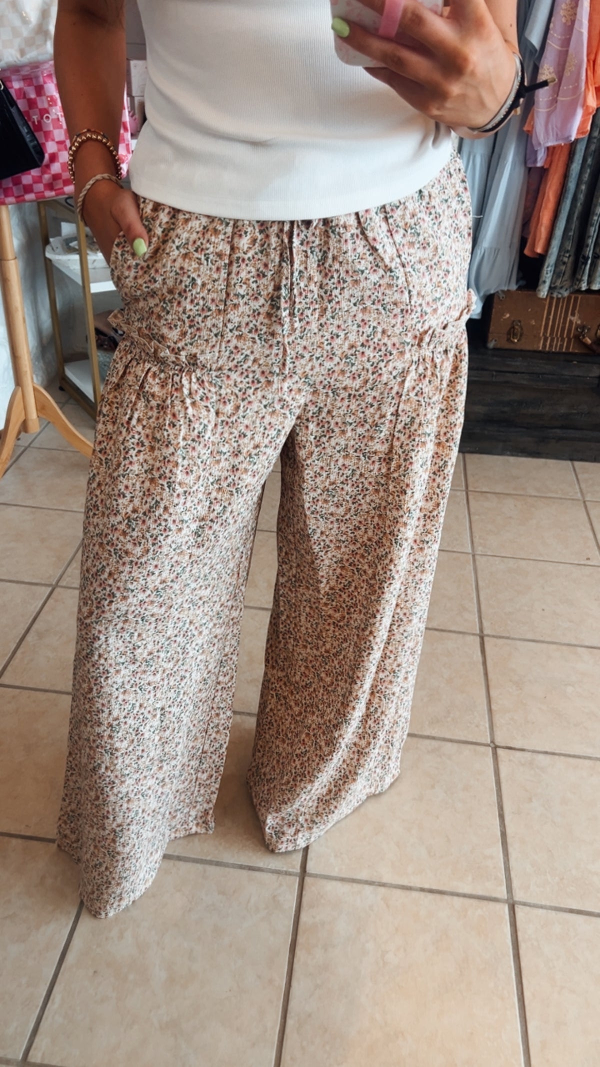 Ditsy Floral Crinkled Palazzo Pants