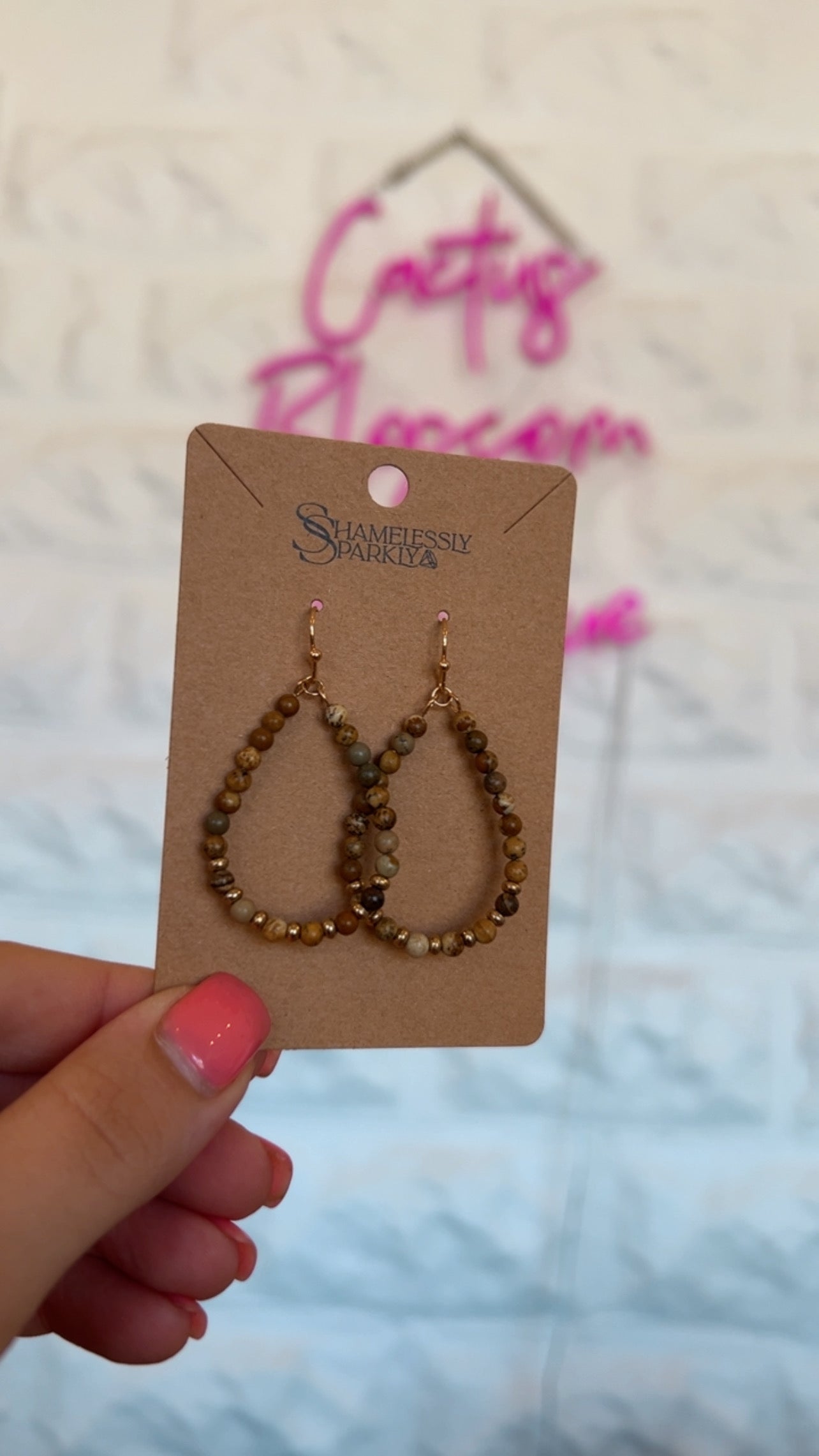 Stone Beaded Teardrop Wire Earrings