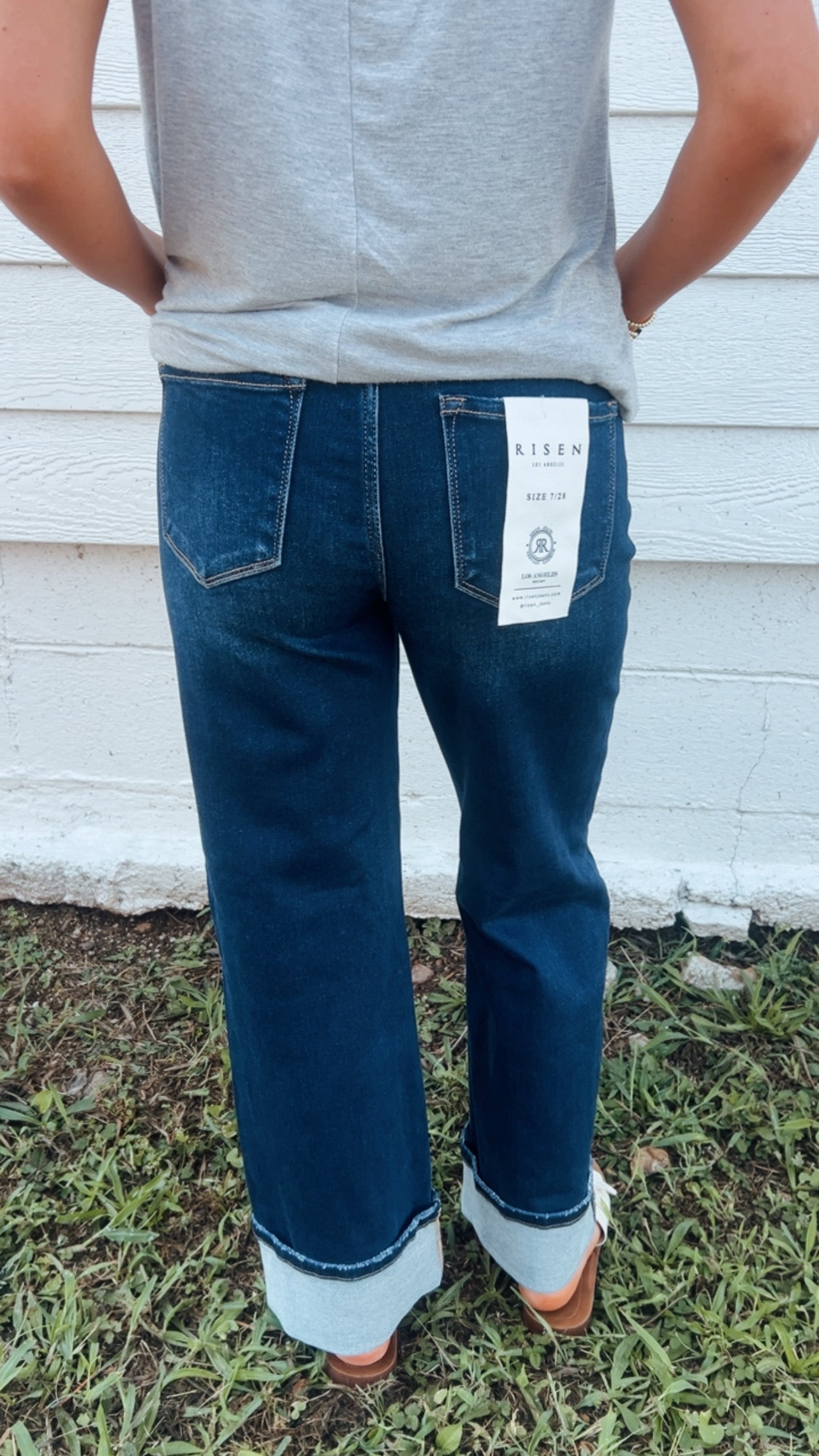 Mid Ankle Straight Jeans with Cuffed Hem