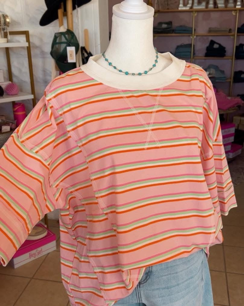Striped Oversized Short Sleeve Top