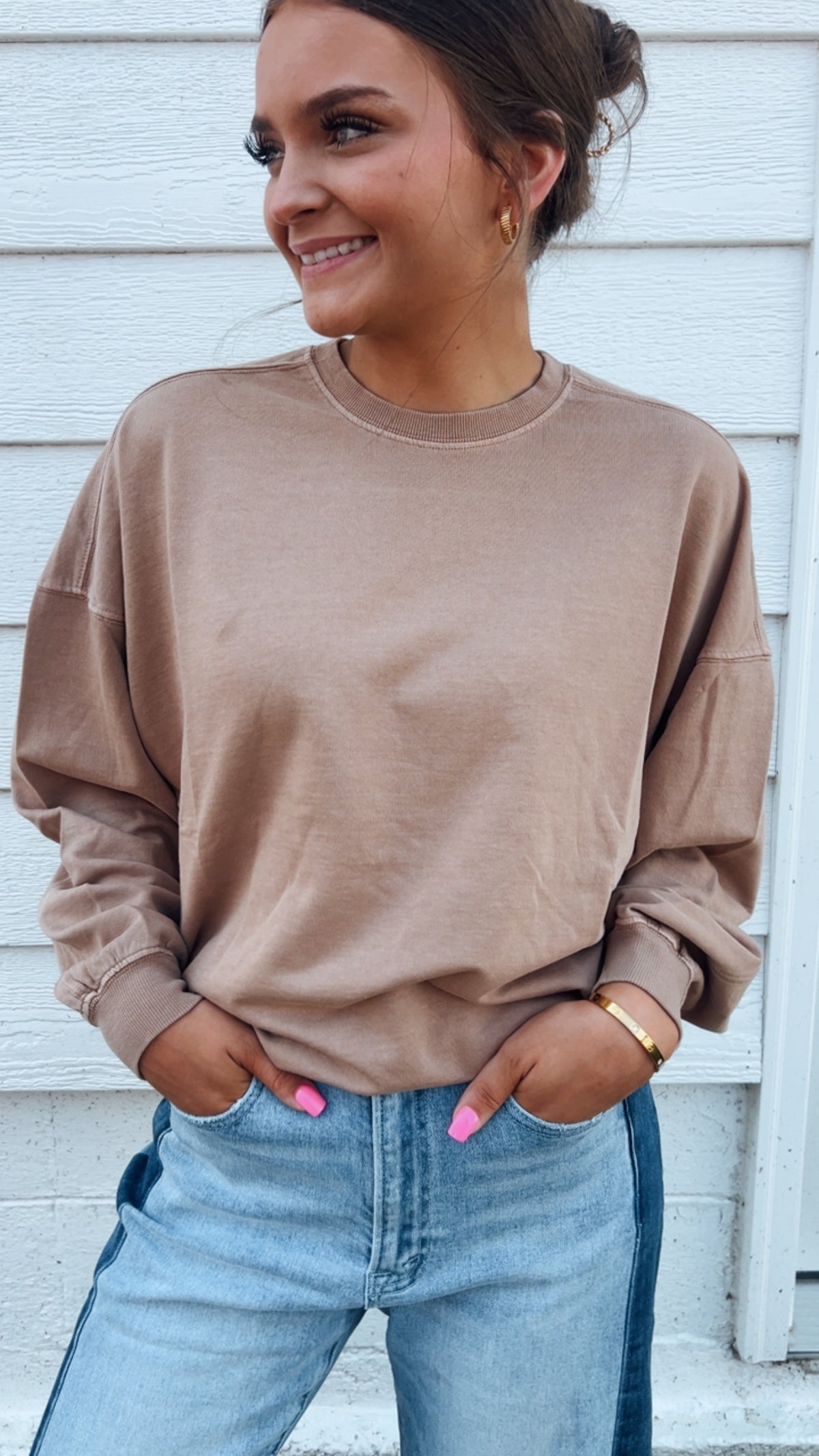 Ribbed Crew Neck Sweatshirt