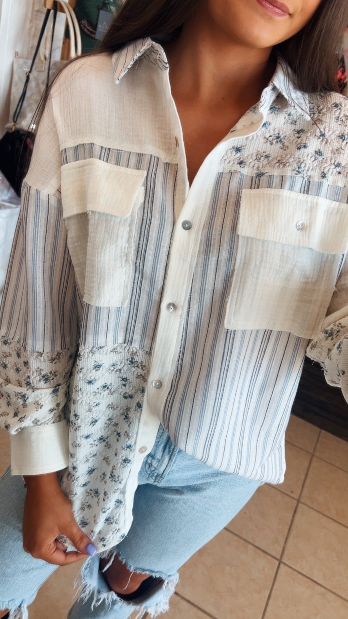 Floral & Stripe Oversized Top