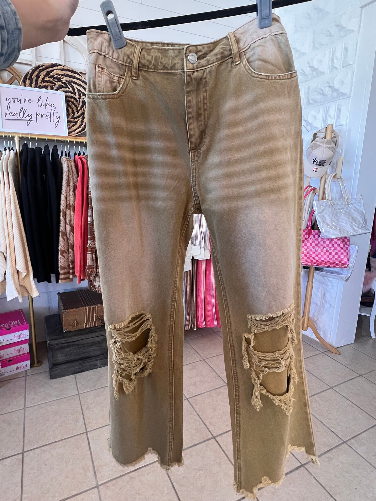 Bibi Distressed Vintage Washed Wide Leg Pants