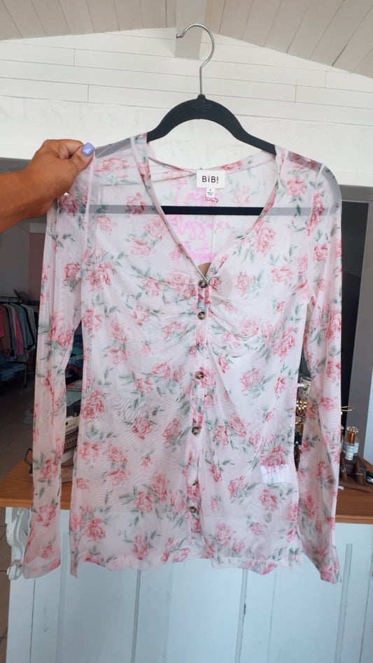Floral Button Up Mesh Cardigan