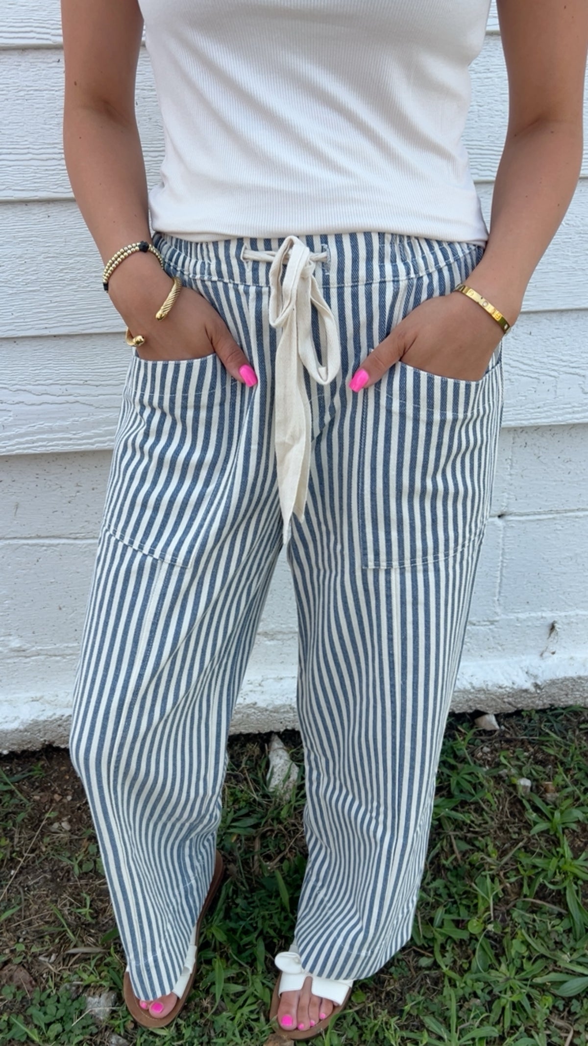 Striped Wide Leg Drawstring Pants