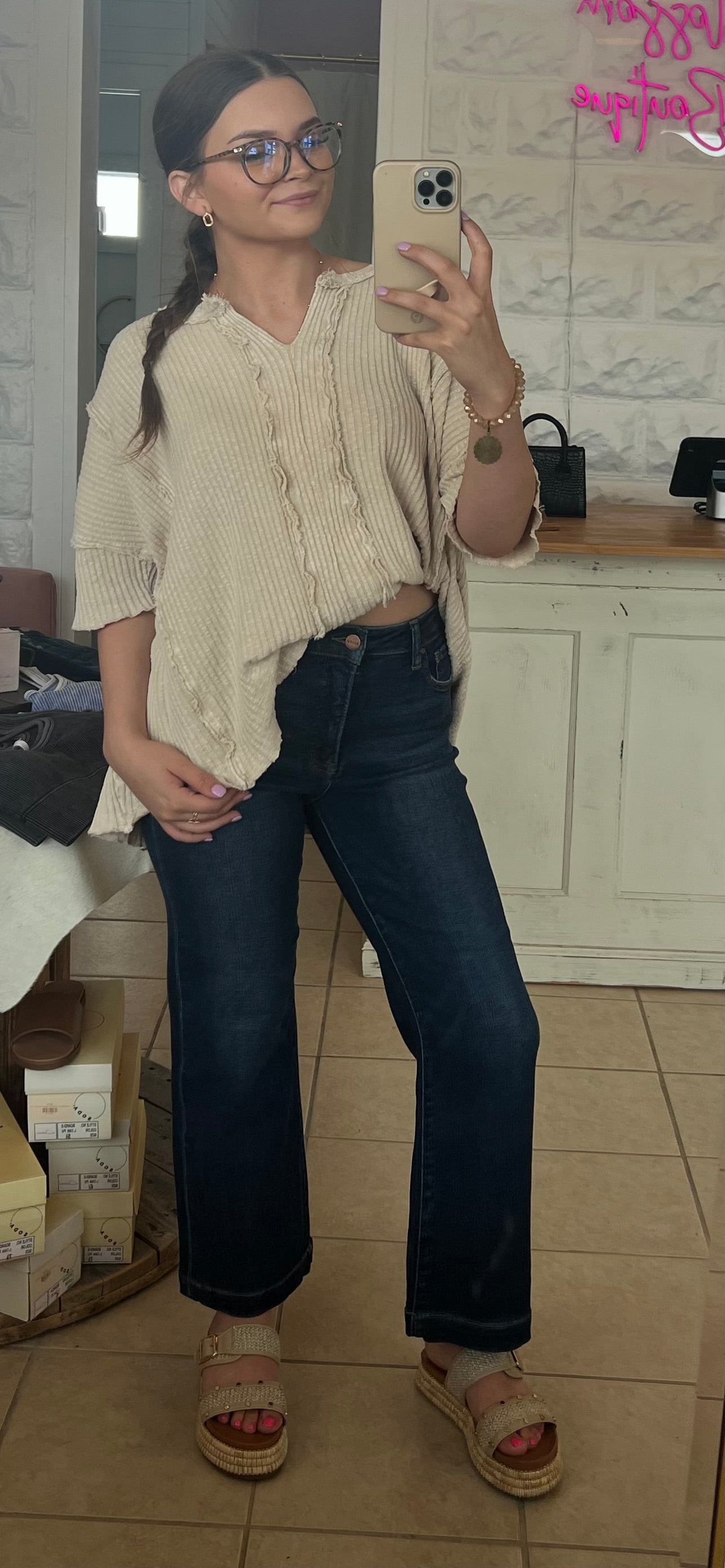 Tummy Control Crop Wide Jeans