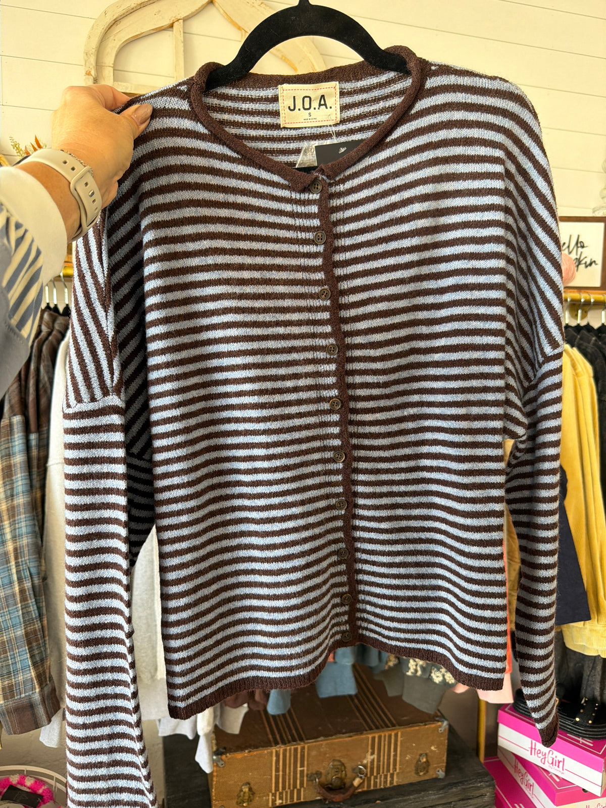 Stripe Raw Edge Button Down Longsleeve Cardigan