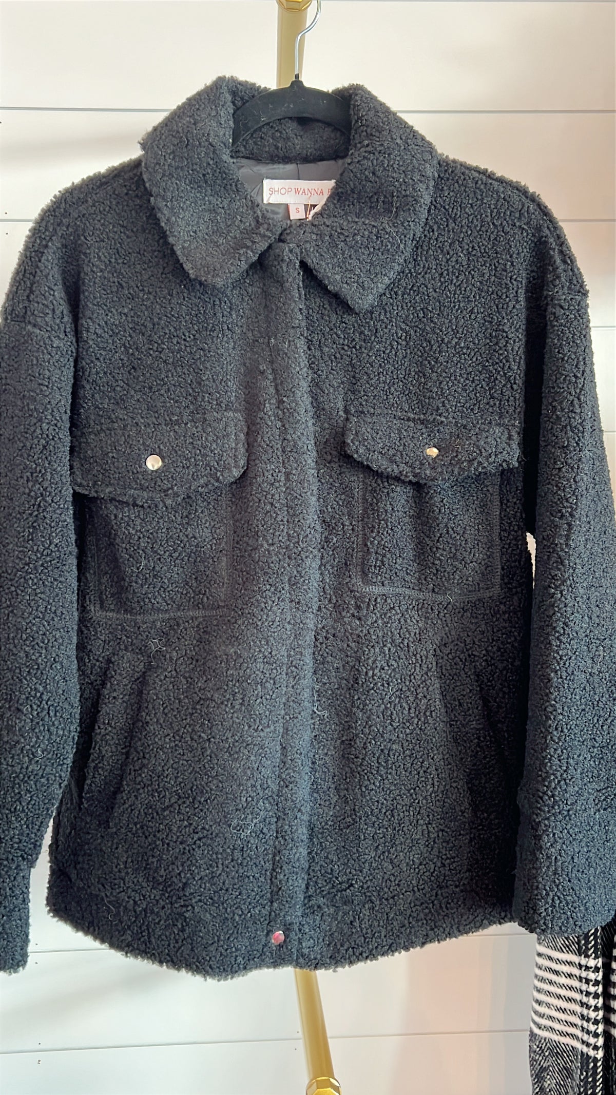 Oversize Black Fleece Jacket w Pockets/Snap Button