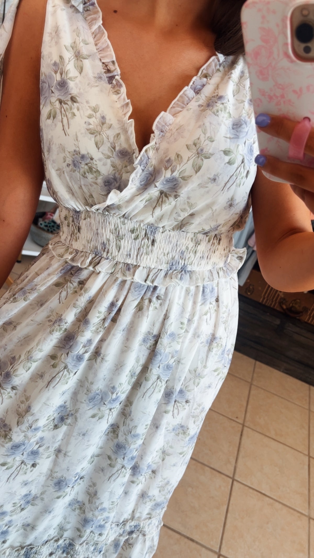 Floral Shoulder Strap Midi Dress