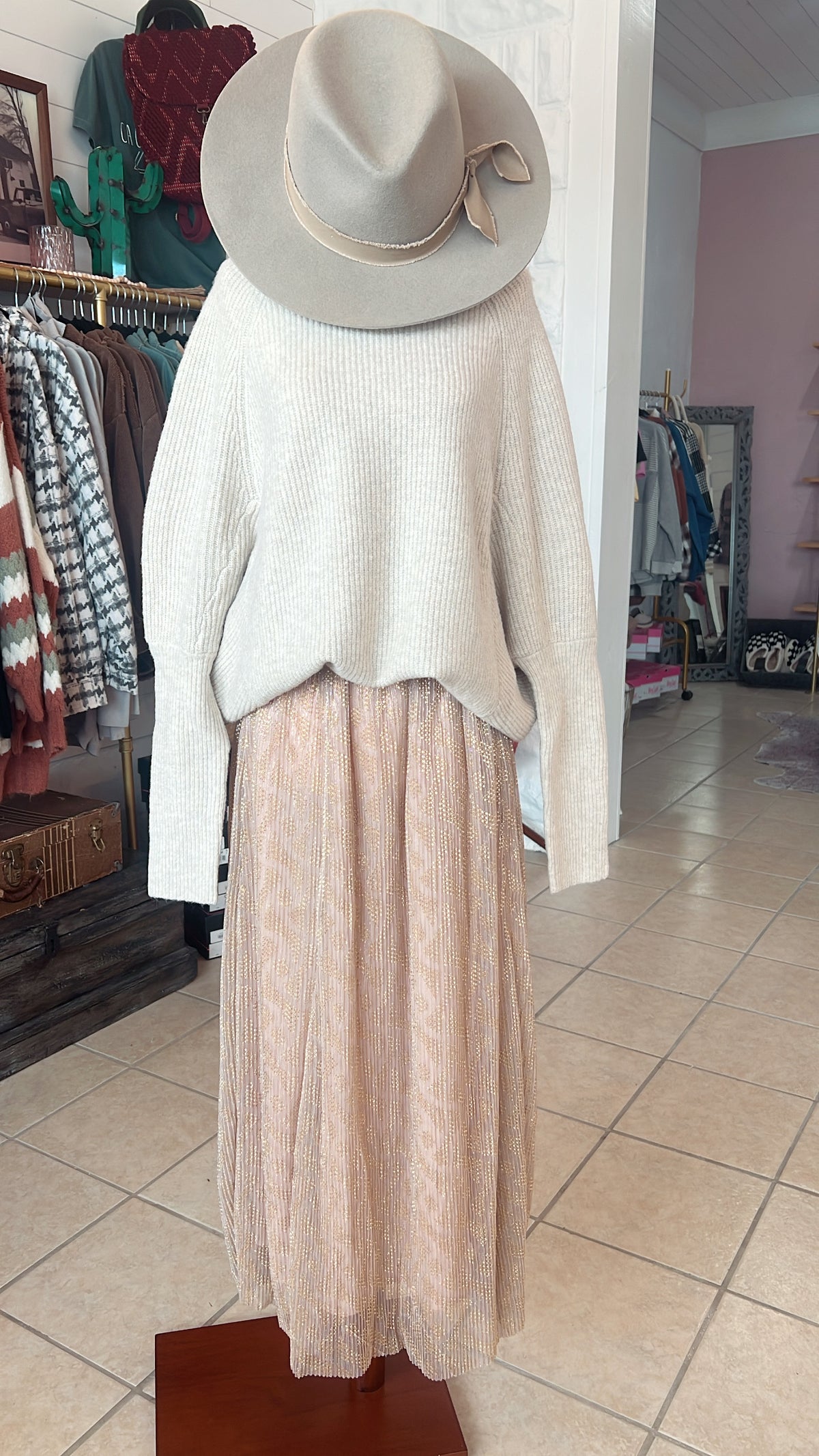 Champagne Printed Midi Skirt