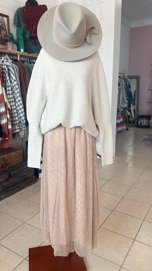Champagne Printed Midi Skirt