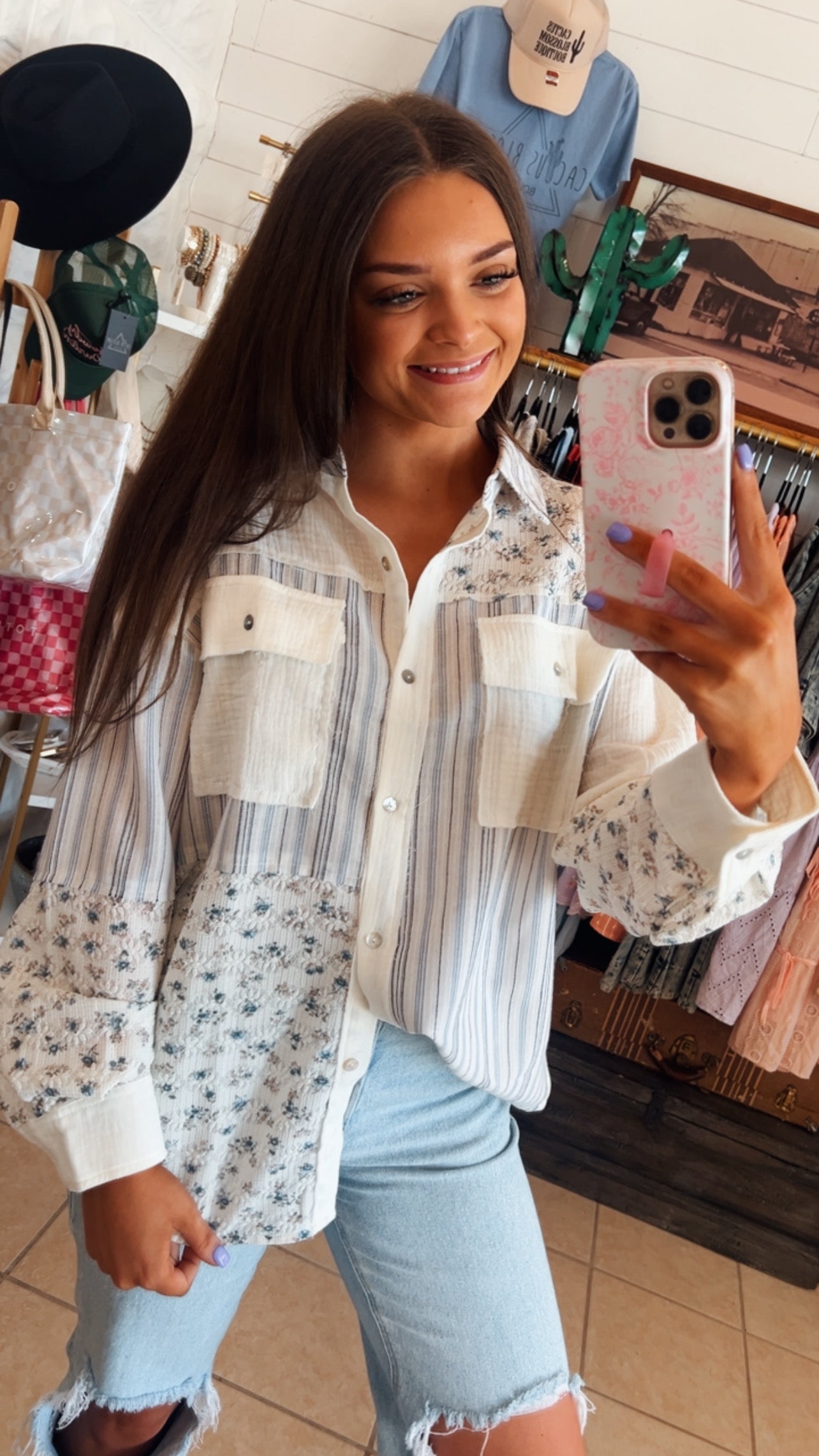 Floral & Stripe Oversized Top