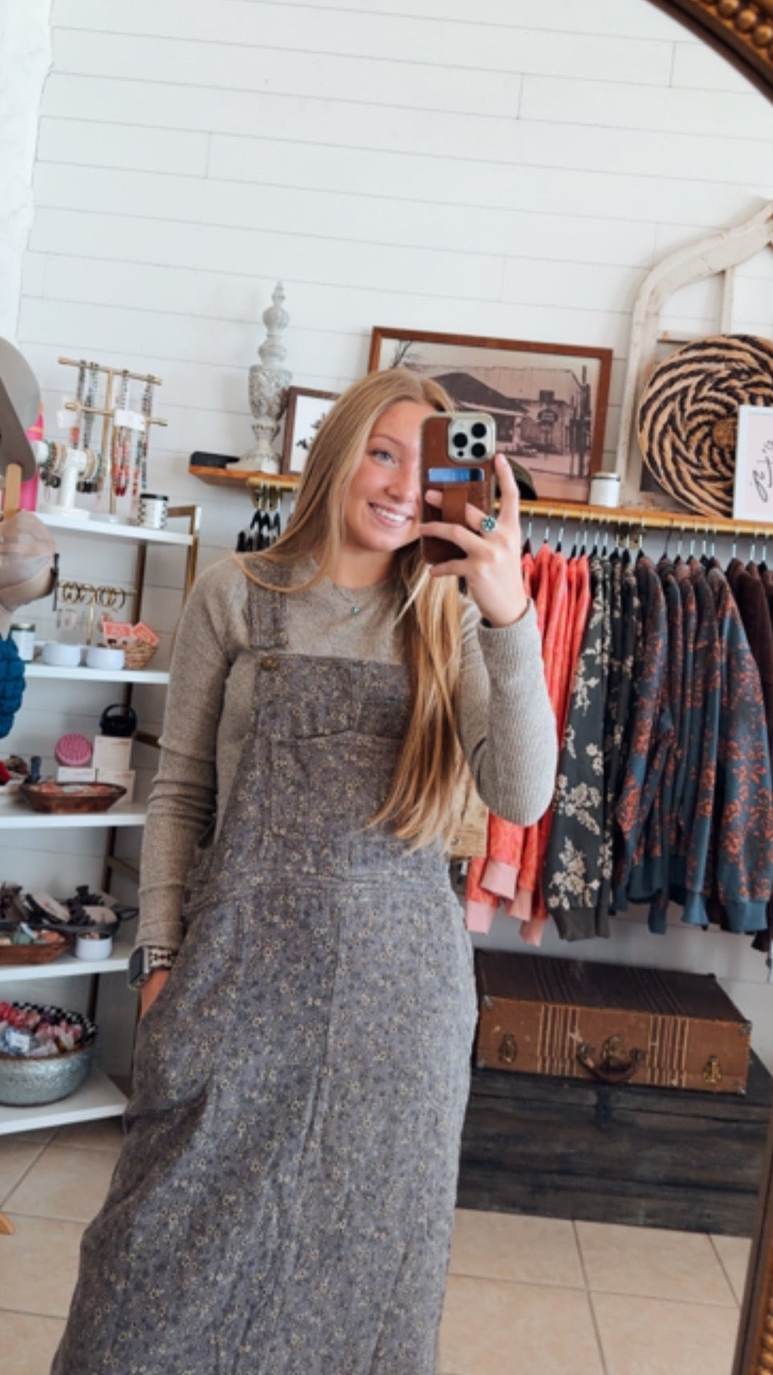 Floral Garment Wash Overall Dress