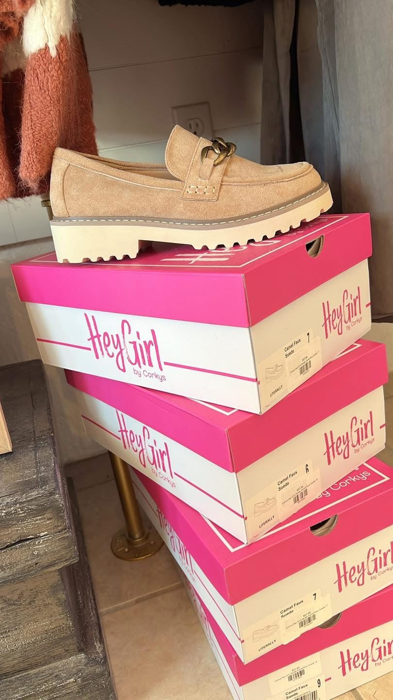 Corkys Hey Girl Literally Camel Faux Suede