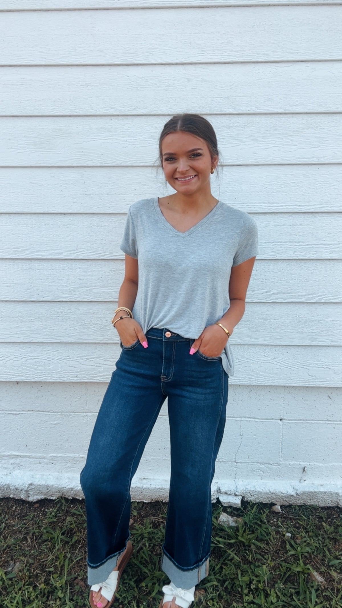 Mid Ankle Straight Jeans with Cuffed Hem
