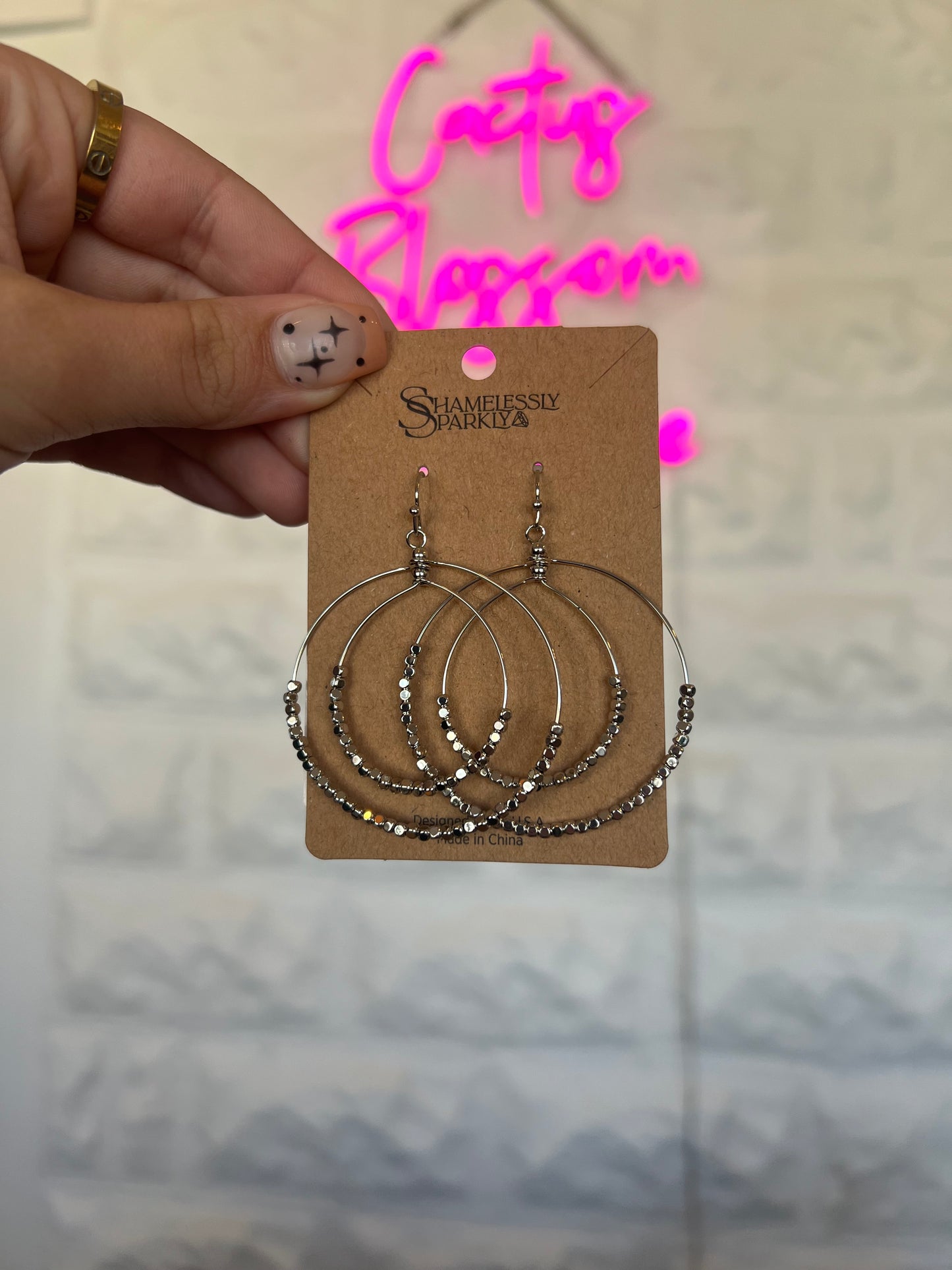 Beaded Double Circle Drop Earrings