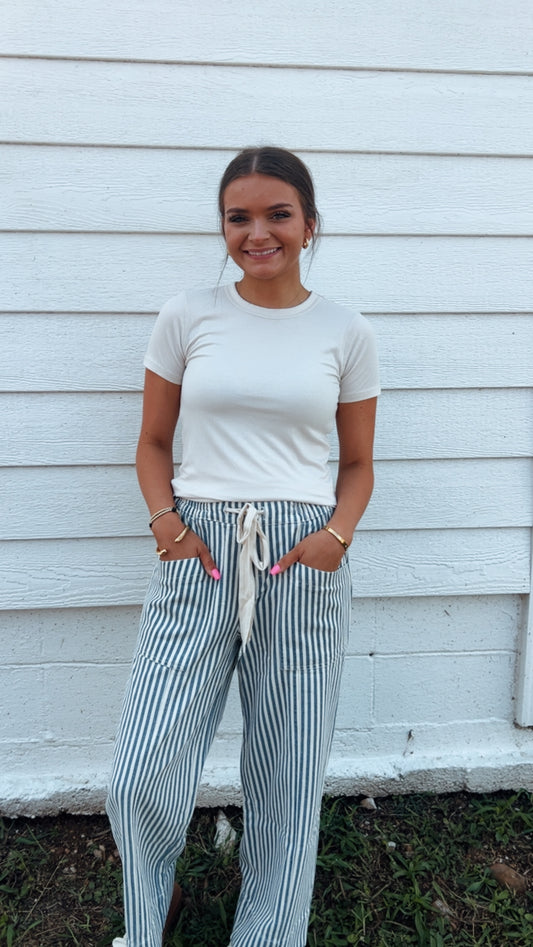 Striped Wide Leg Drawstring Pants