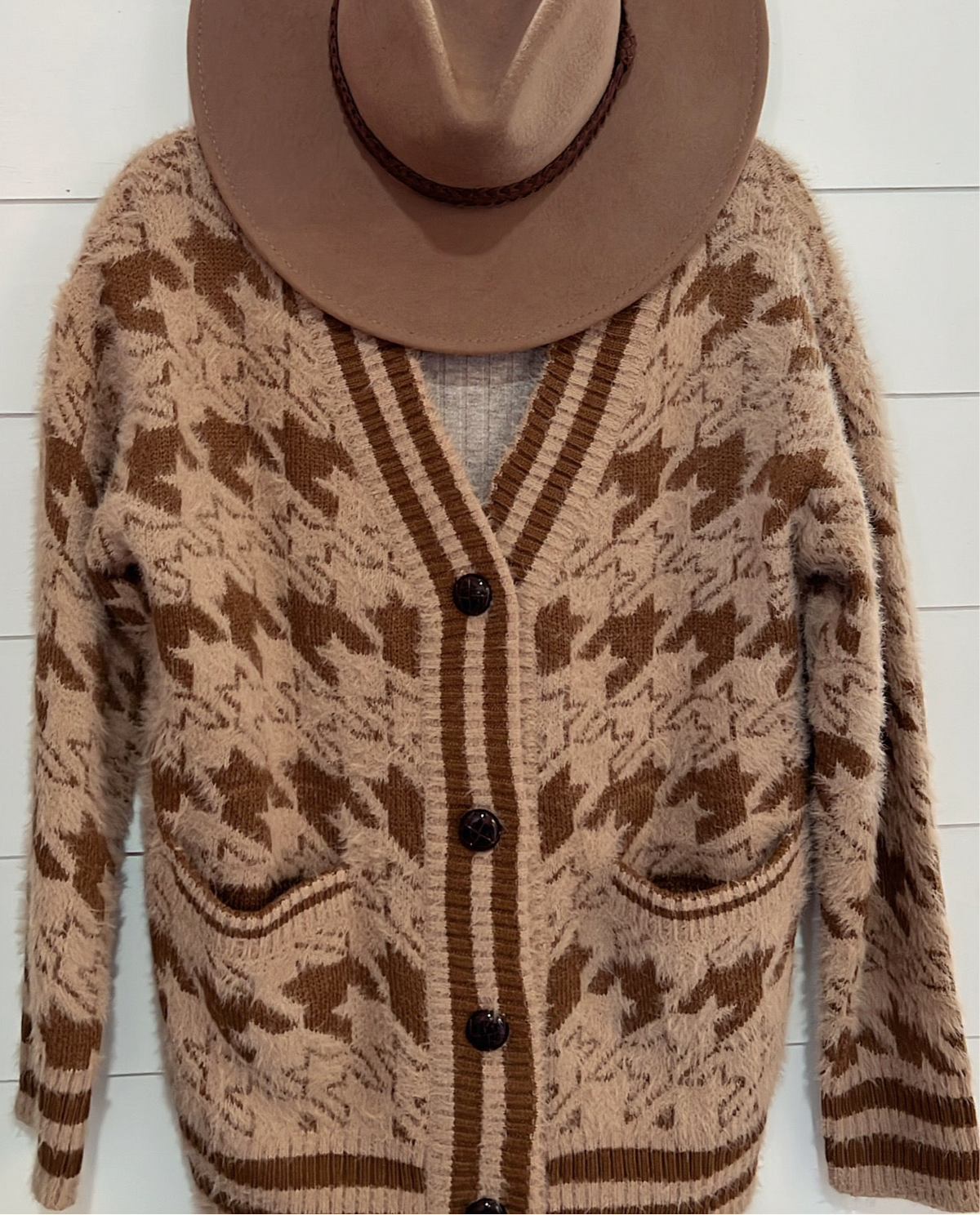 Kori Camel Soft Hair Button Down Cardigan Sweater
