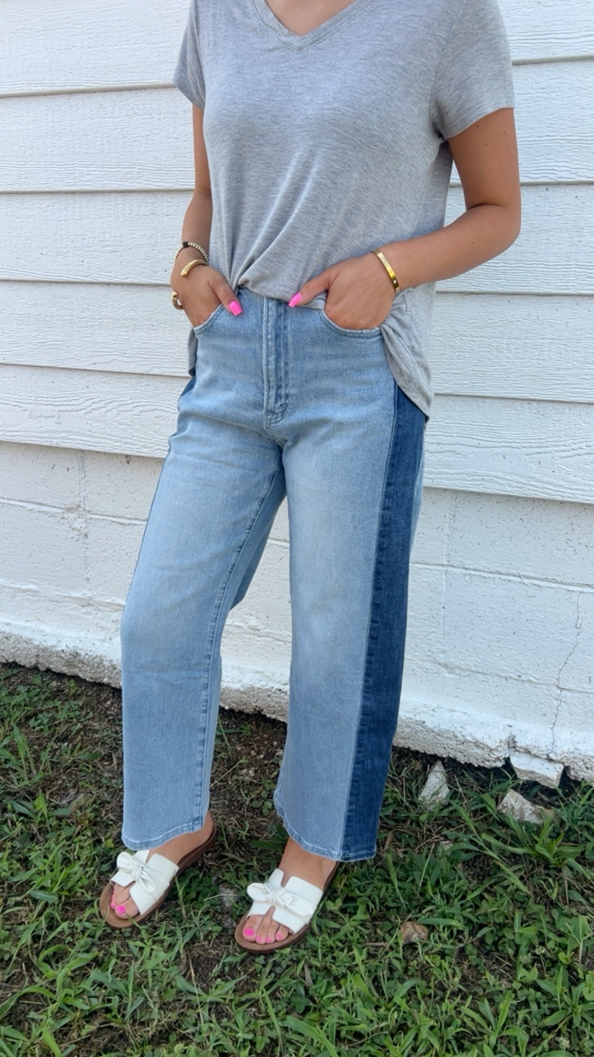 Two Tone Barrel Leg Crop Jean
