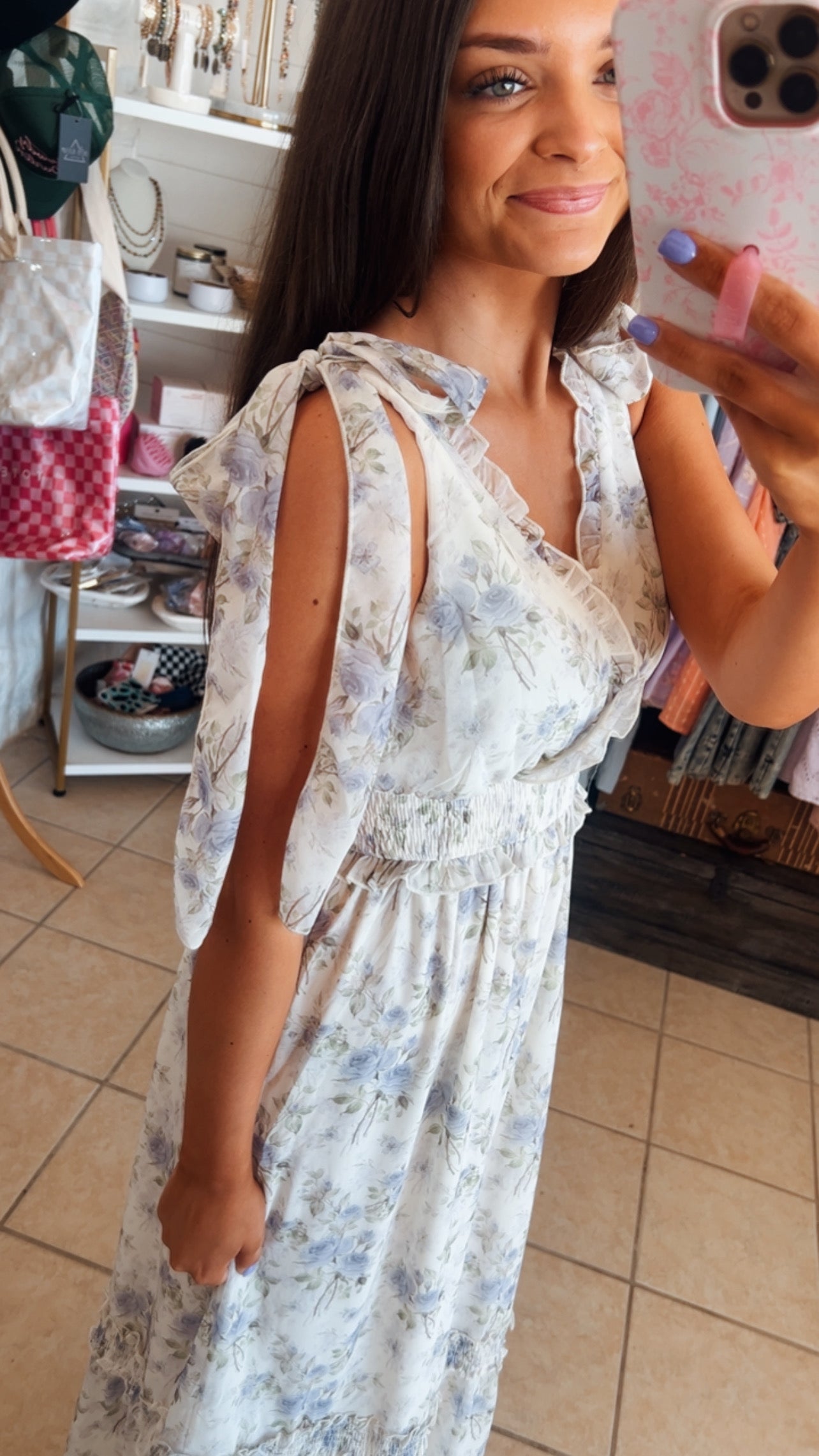 Floral Shoulder Strap Midi Dress