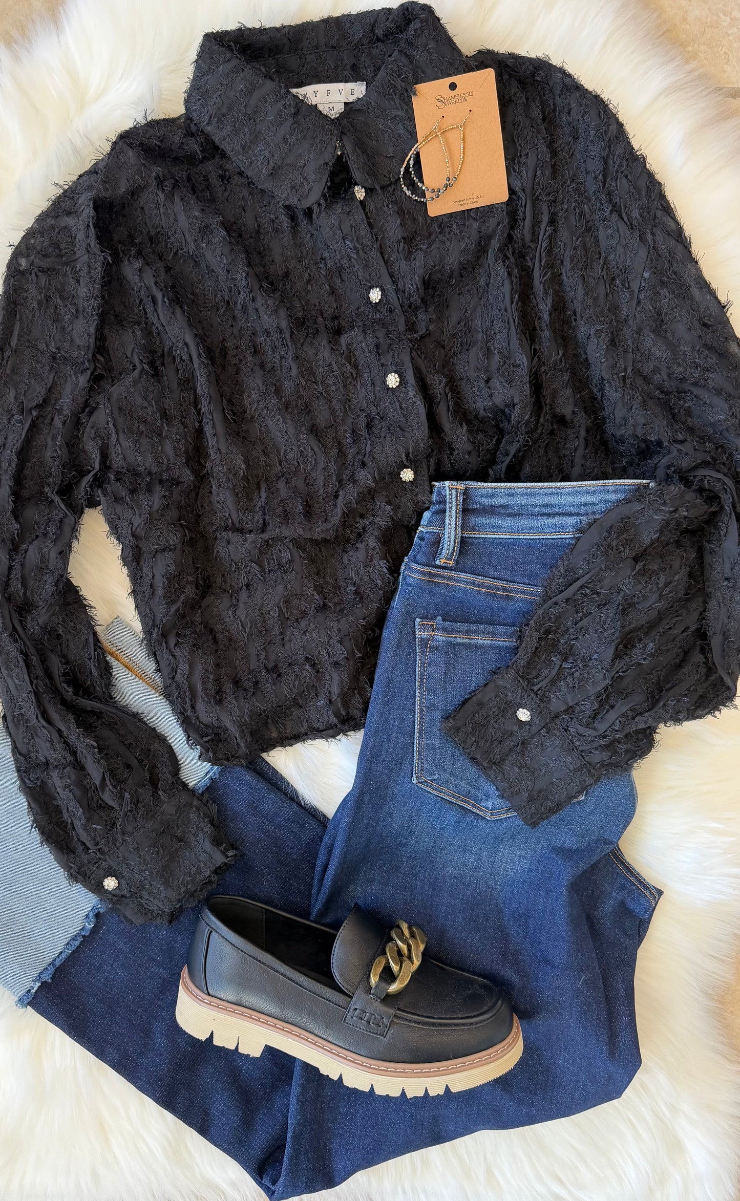 Fuzzy Button Down Blouse