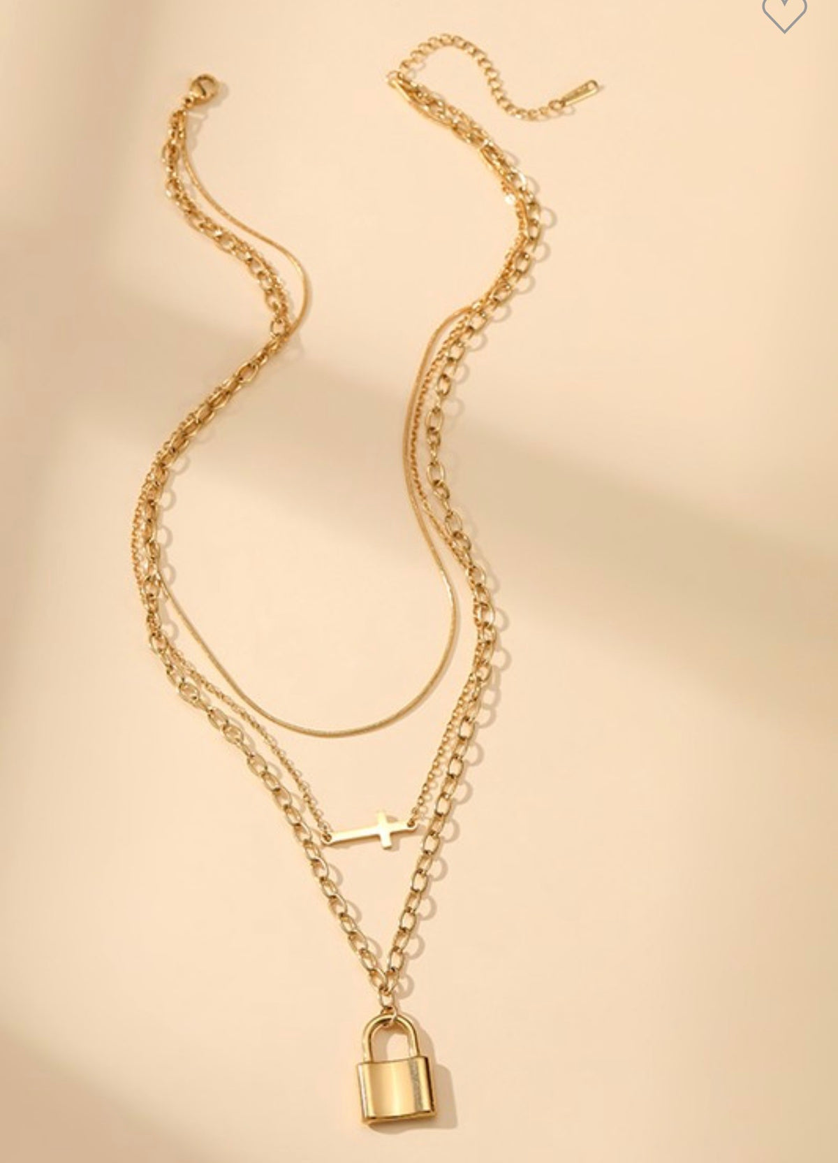 Cross & Lock Charm Necklace