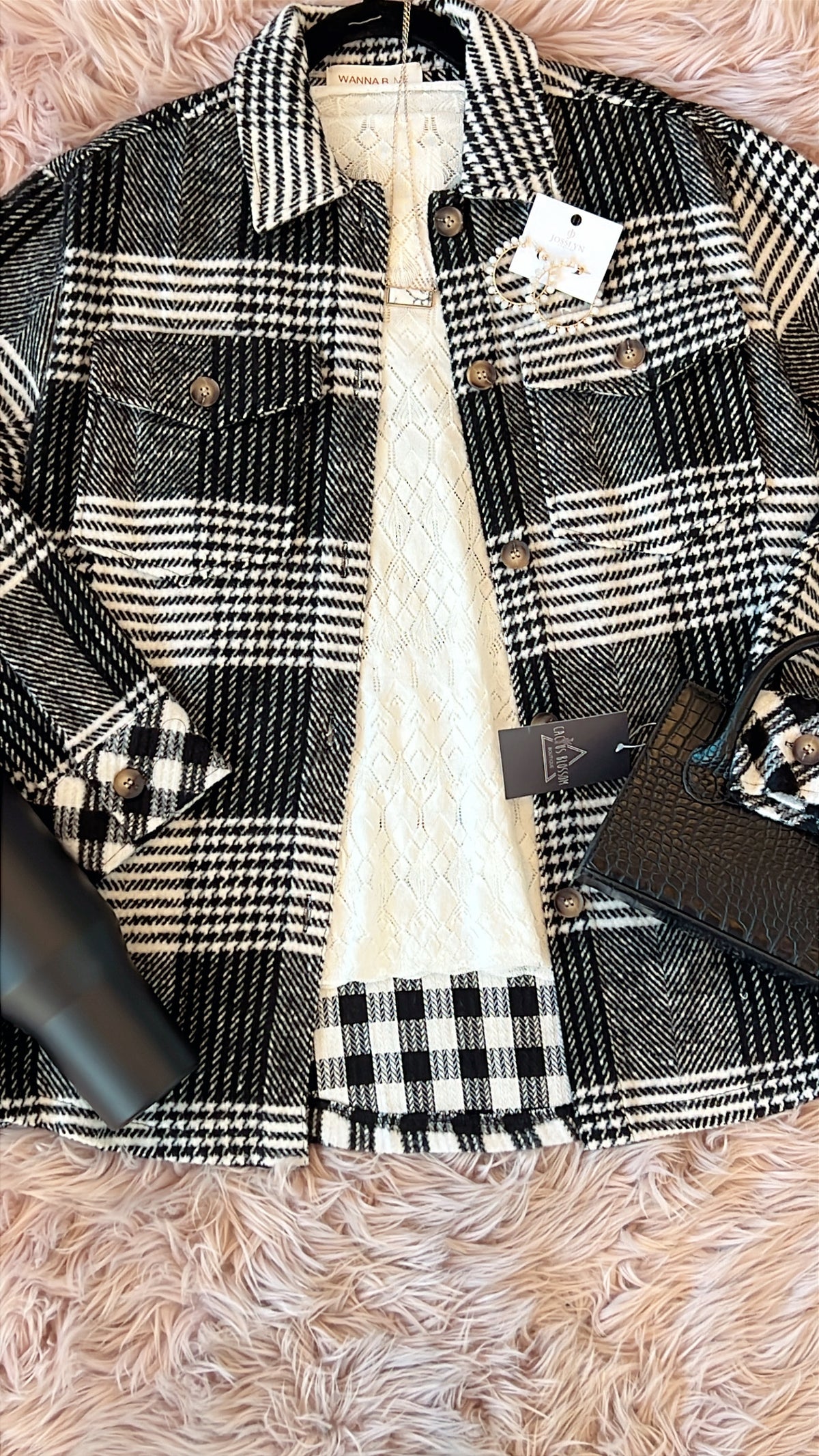 Wanna B Multi Color Black/White Plaid Shacket