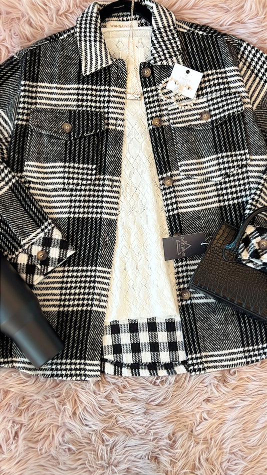 Wanna B Multi Color Black/White Plaid Shacket